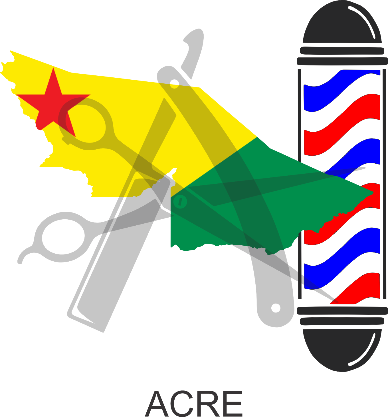 Bandeira do Estado do Acre sobre um esquadro e compasso