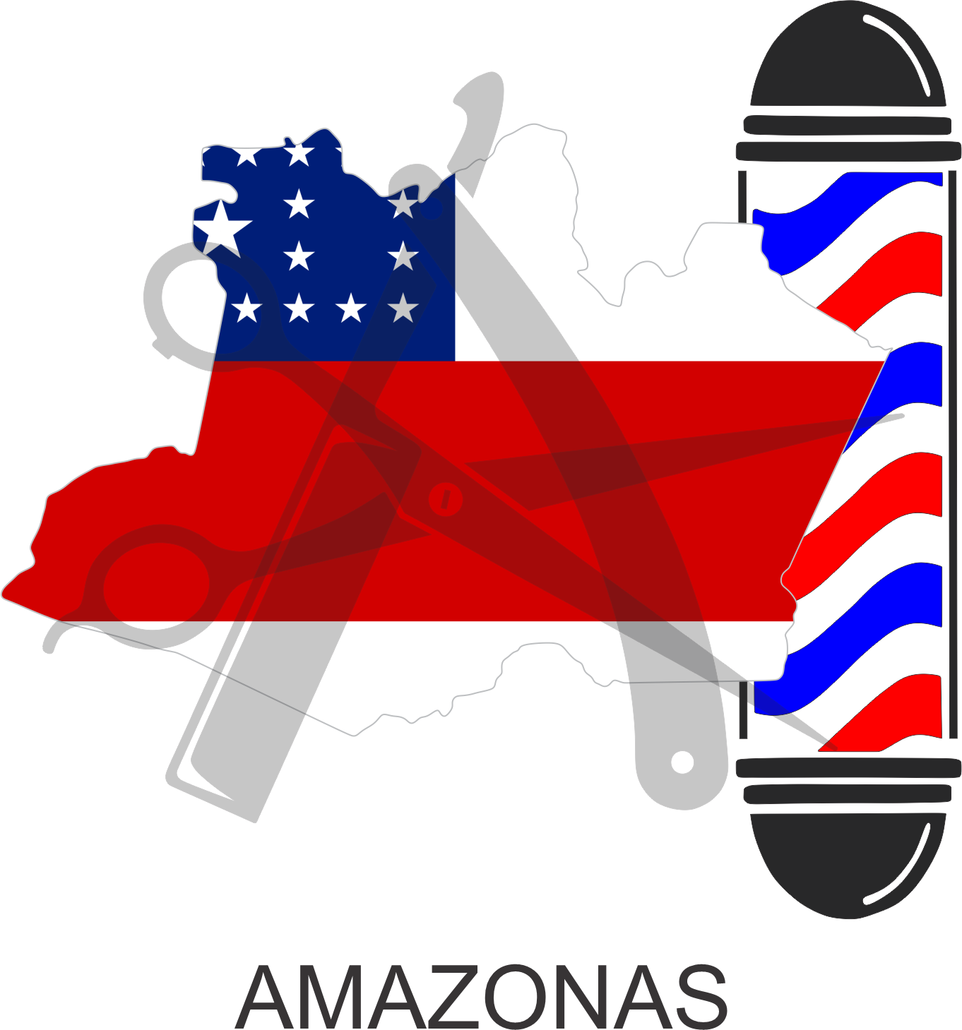 Bandeira do Estado do Amazonas sobre um esquadro e compasso