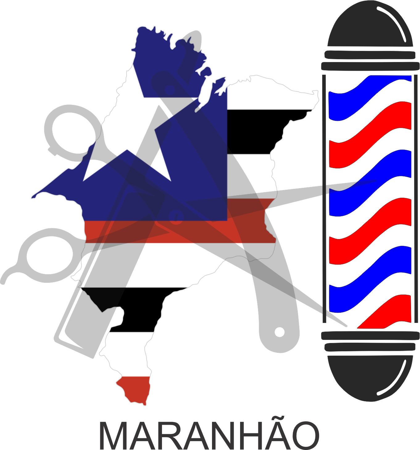 Bandeira do Estado do Maranhão sobre um esquadro e compasso