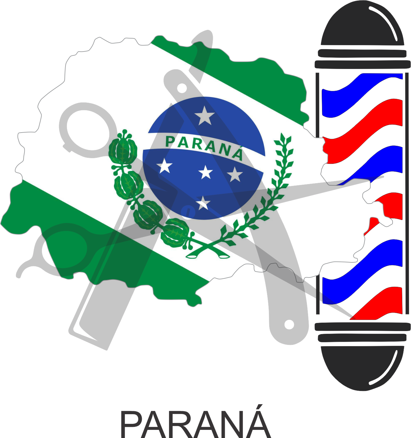 Bandeira do Estado do Paraná sobre um esquadro e compasso