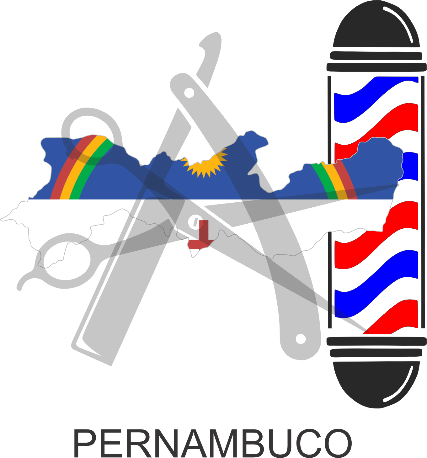 Bandeira do Estado de Pernambuco sobre um esquadro e compasso