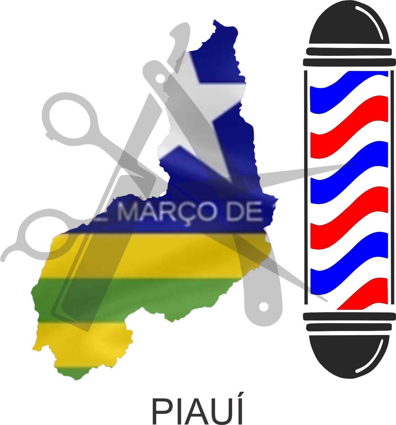 Bandeira do Estado do Piauí sobre um esquadro e compasso