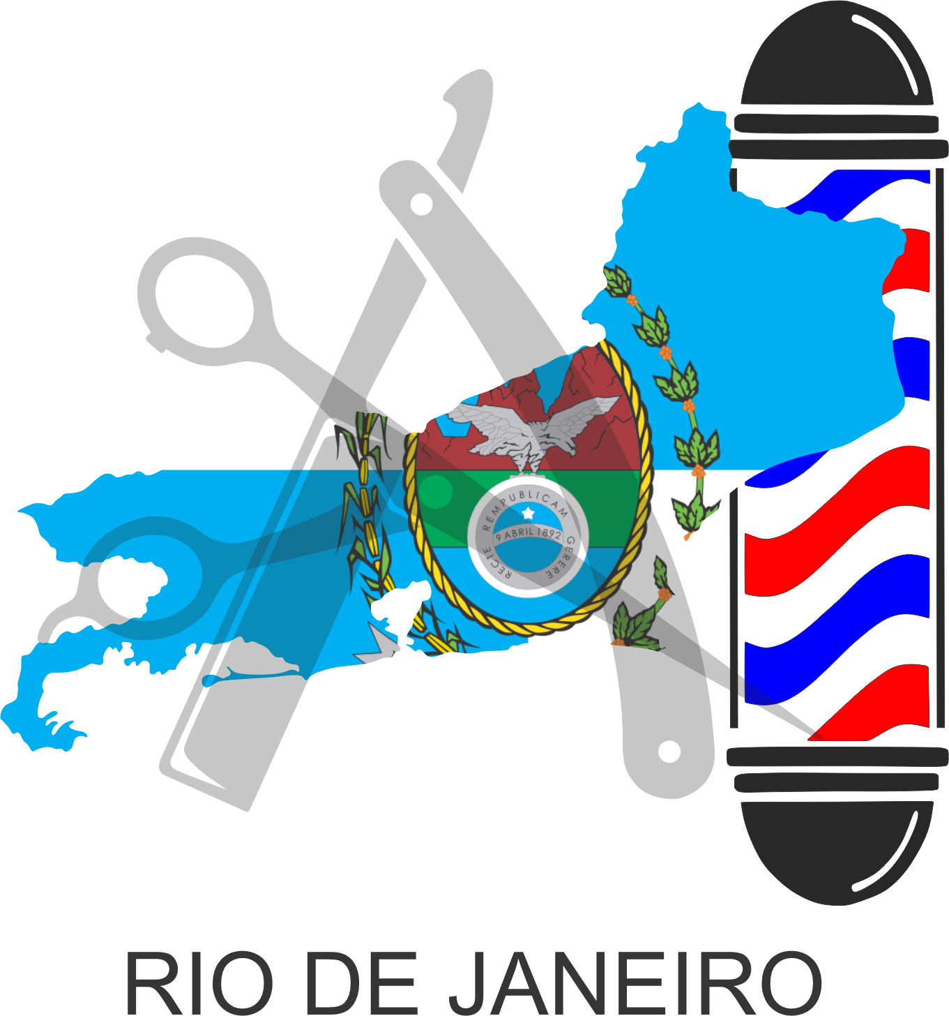 Bandeira do Estado do Rio de Janeiro sobre um esquadro e compasso