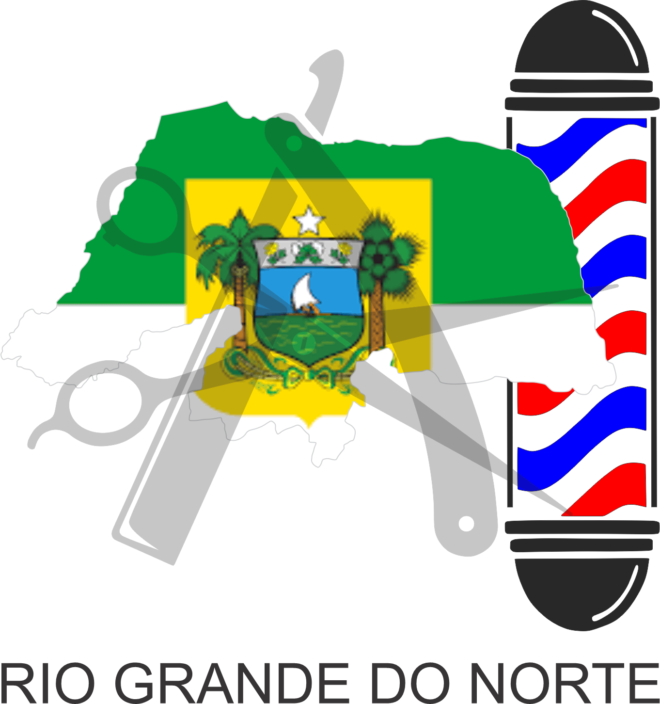 Bandeira do Estado do Rio Grande do Norte sobre um esquadro e compasso