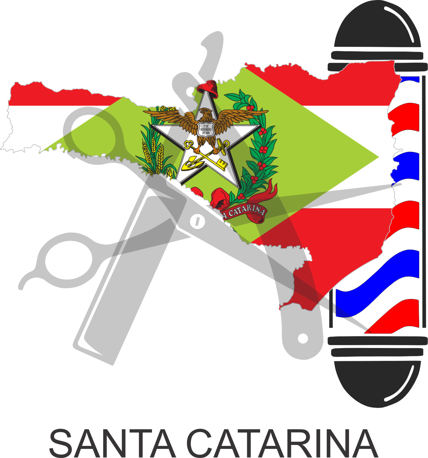 Bandeira do Estado de Santa Catarina sobre um esquadro e compasso
