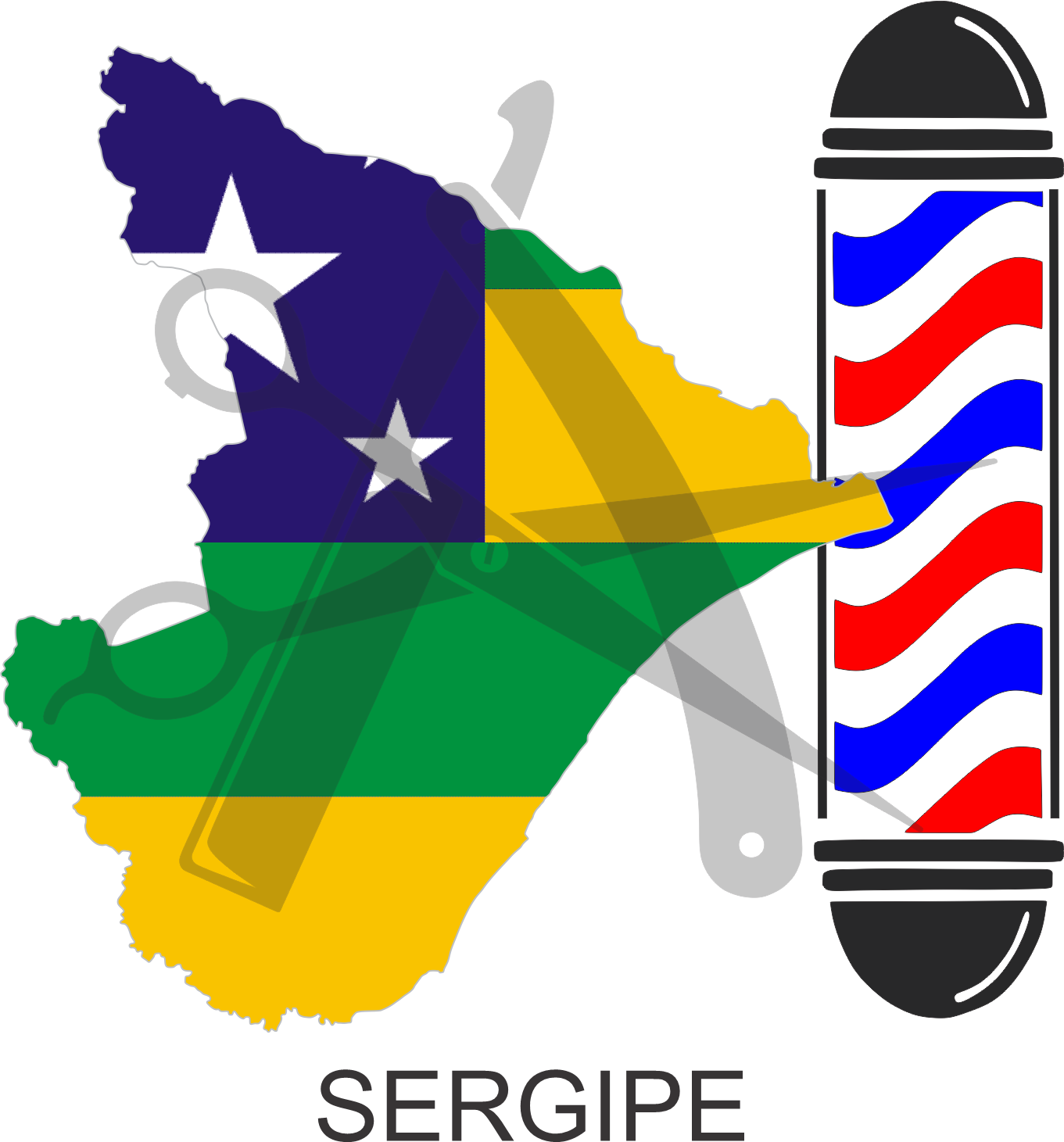 Bandeira do Estado do Sergipe sobre um esquadro e compasso
